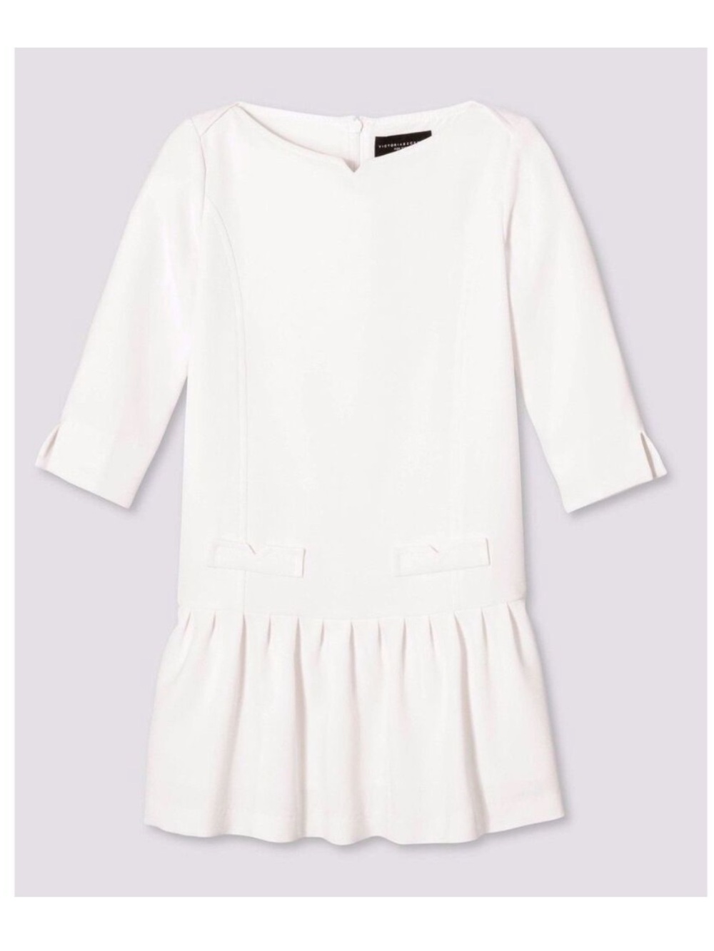 NWT Victoria Beckham Girls XL Cream Drop-Waist Dress Three-Quarter Sleeves